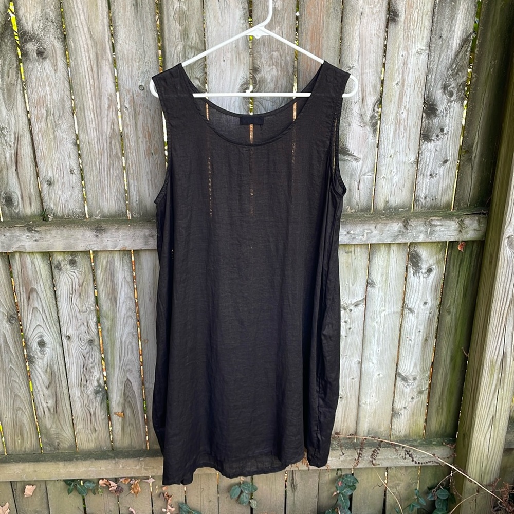 CP Shades linen scoop neck sleeveless black dress LBD Lagenlook M